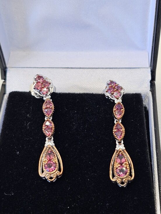 Michael Valitutti Jewelry - Genuine Pink Tourmaline Earrings Palladium Sterling Silver 18k Rose Gold